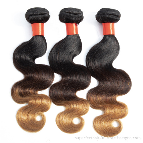 Hot selling Beauty Products 2019 Hair Bundles 1B 4 27 Ombre Color Virgin Raw Human Hair Weaving With Lace Closure